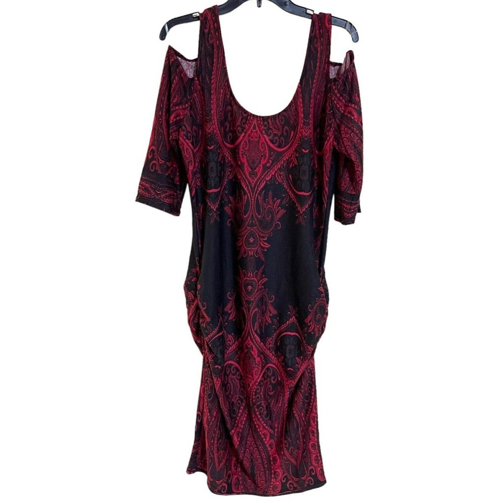 Venus dress size Large black red side gathered cold shoulder dress.